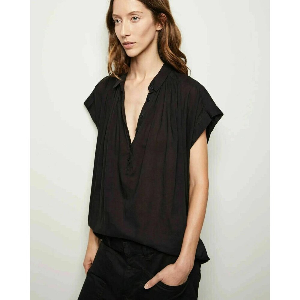 Nili Lotan Normandy Shirt Tunic Top Black XS
